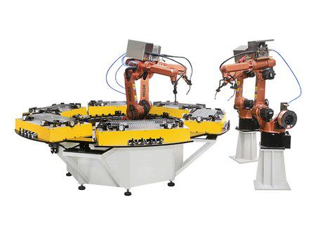 خلية روبوت اللحام MIG متعددة المحطات لأرفف أسلاك الفولاذ المقاوم للصدأ